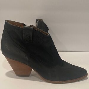 Frye Black Ankle Booties with Brown Heel